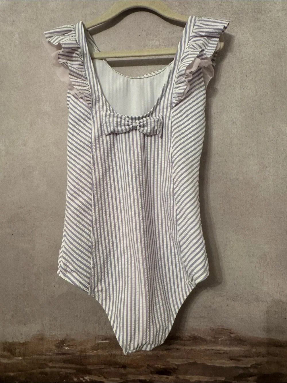 Seersucker Waterfall One Piece Swimsuit Size 8 ~ Ruffle Butts
